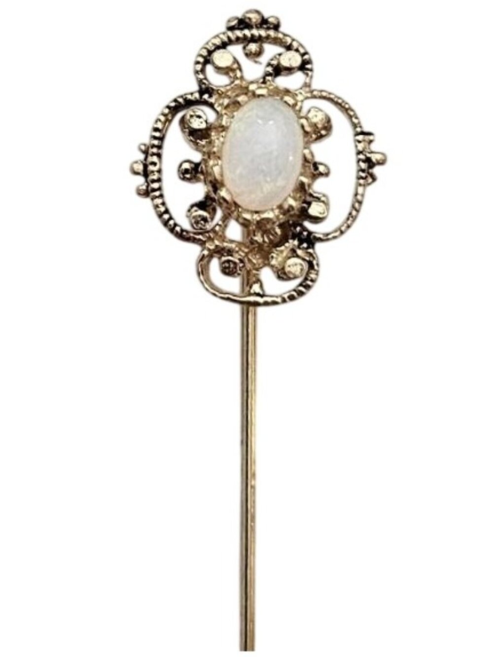14K Yellow Gold Opal Stick Lapel Filigree Pin J798 - Picture 3 of 9